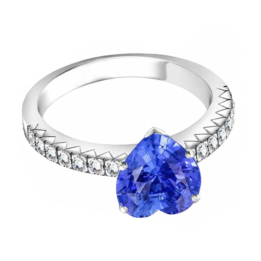 Natural Earth Mined Diamond ( Not Lab Grown ) Sapphire Engagement Ring 4 Carats Prong Set White Gold 14K