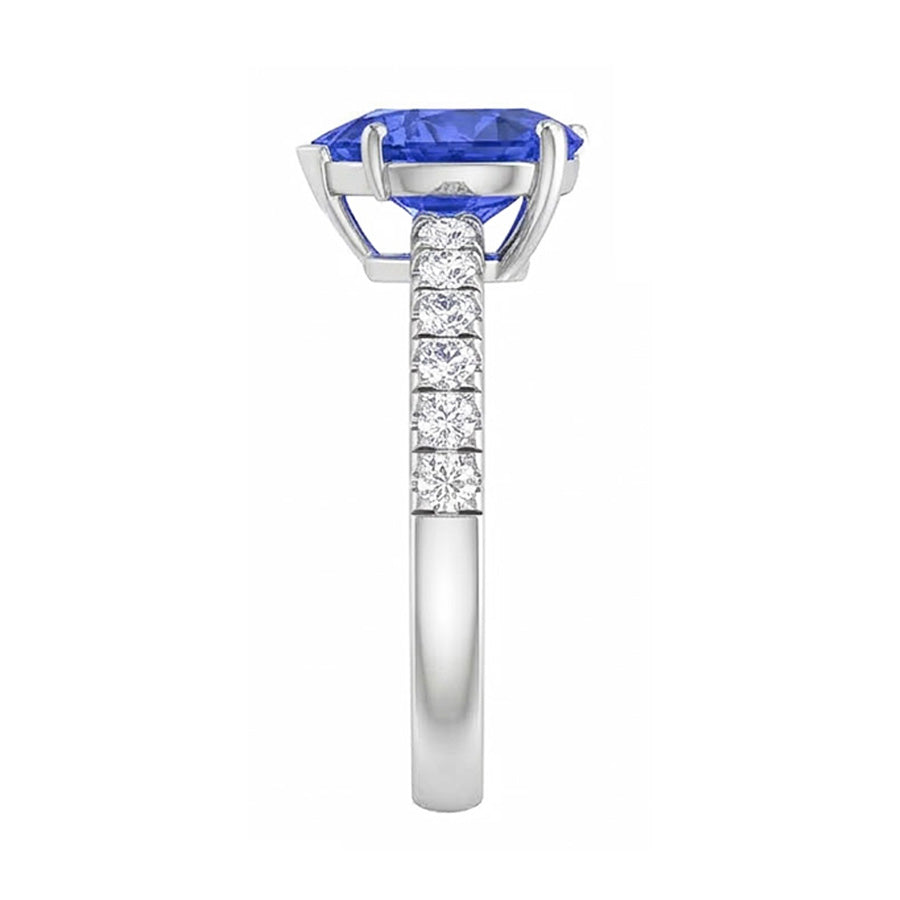 Natural Earth Mined Diamond ( Not Lab Grown ) Sapphire Engagement Ring 4 Carats Prong Set White Gold 14K