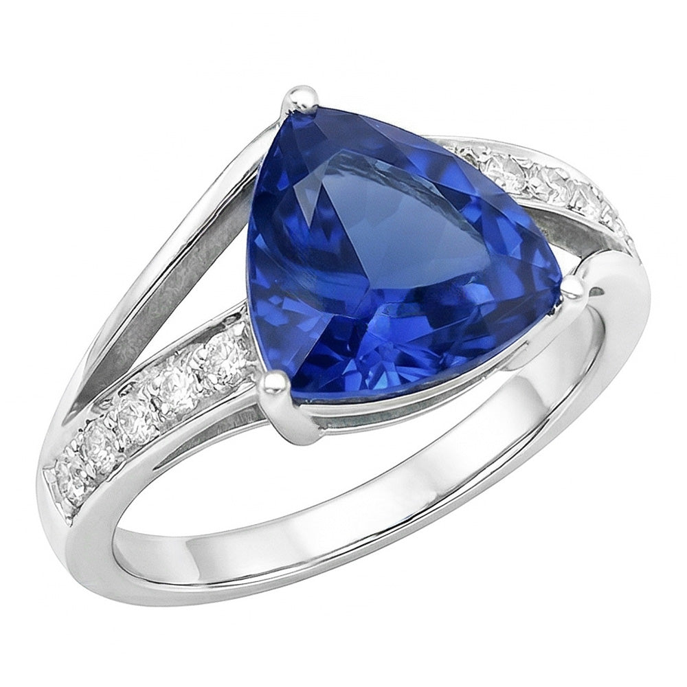 Natural Earth Mined Diamond ( Not Lab Grown ) Sapphire Gemstone Ring 2 Carats Split Shank Gold Women Jewelry