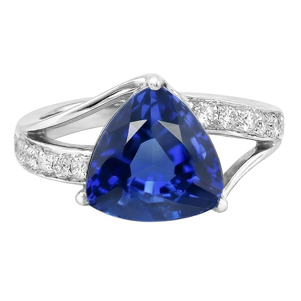 Natural Earth Mined Diamond ( Not Lab Grown ) Sapphire Gemstone Ring 2 Carats Split Shank Gold Women Jewelry