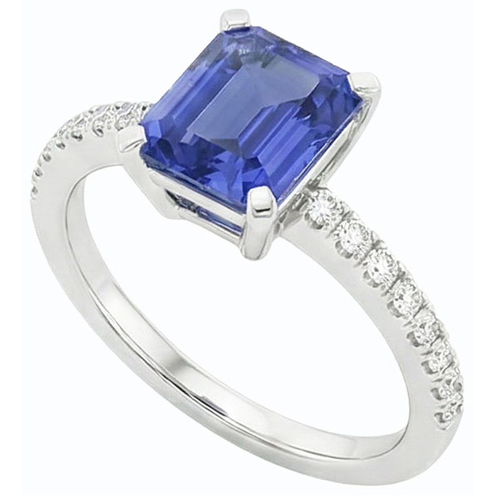 Natural Earth Mined Diamond ( Not Lab Grown ) Solitaire Emerald Light Blue Sapphire Engagement Ring 3 Carats