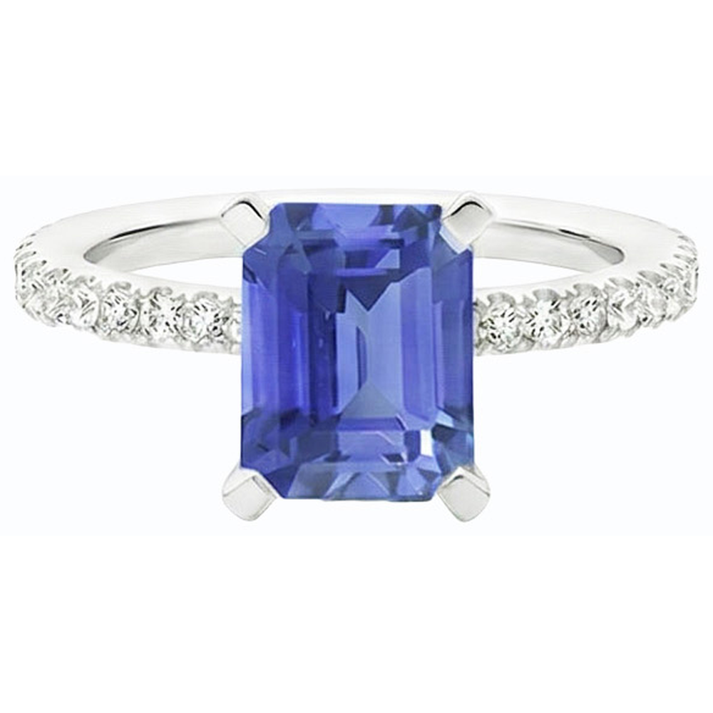 Natural Earth Mined Diamond ( Not Lab Grown ) Solitaire Emerald Light Blue Sapphire Engagement Ring 3 Carats