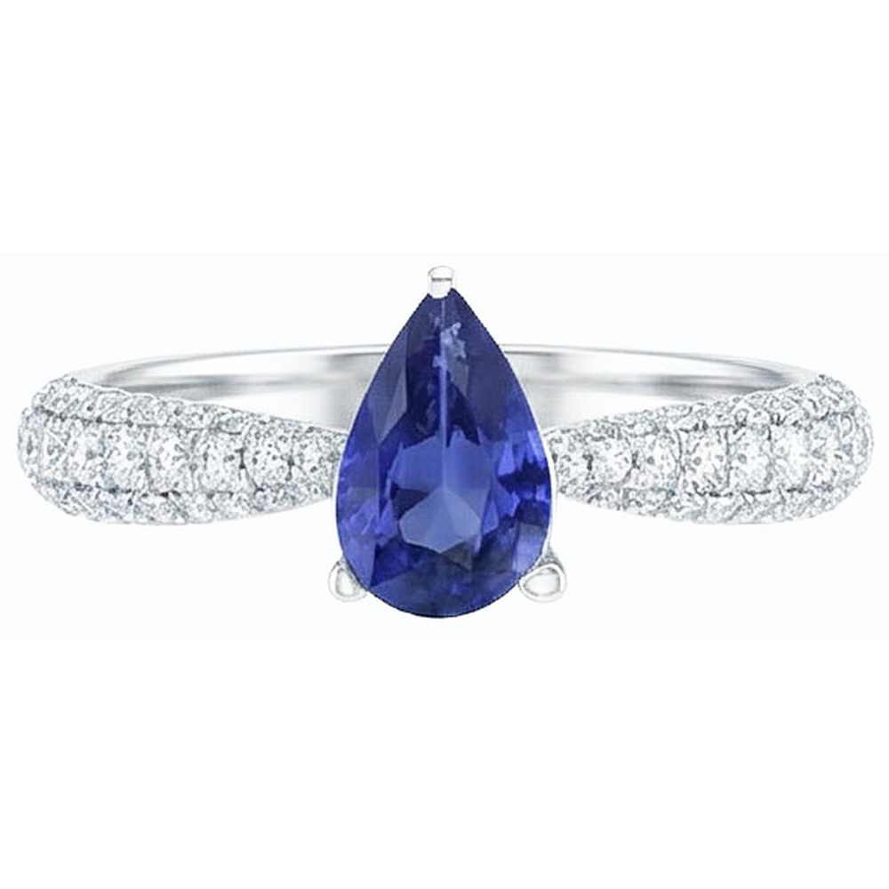 natural round sapphire 2.50ct ring on white background