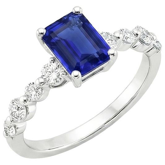 Natural Earth Mined Diamond ( Not Lab Grown ) Solitaire Ring with Accents Emerald Blue Sapphire 4.50 Carats