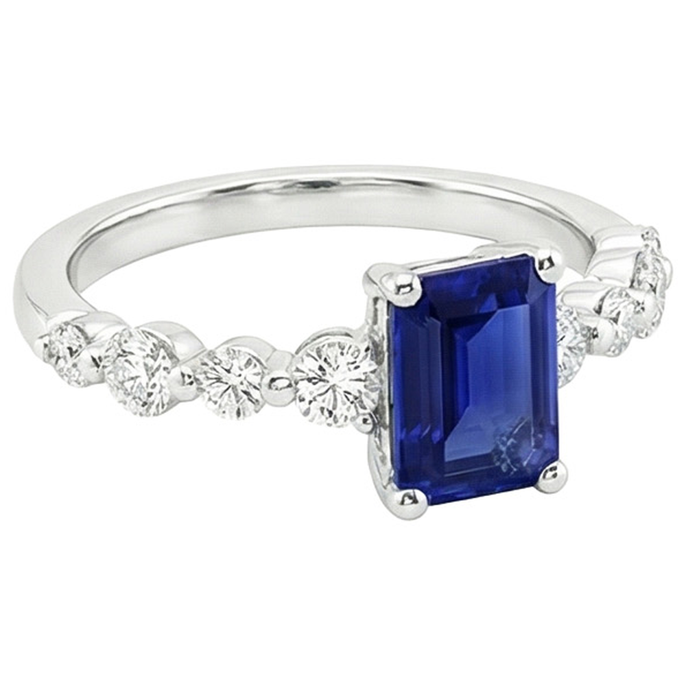 Natural Earth Mined Diamond ( Not Lab Grown ) Solitaire Ring with Accents Emerald Blue Sapphire 4.50 Carats