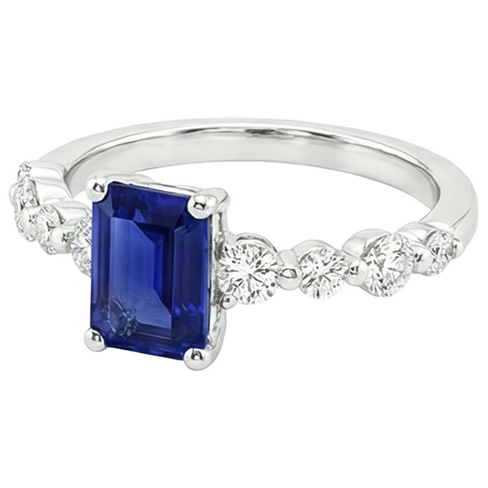 Natural Earth Mined Diamond ( Not Lab Grown ) Solitaire Ring with Accents Emerald Blue Sapphire 4.50 Carats