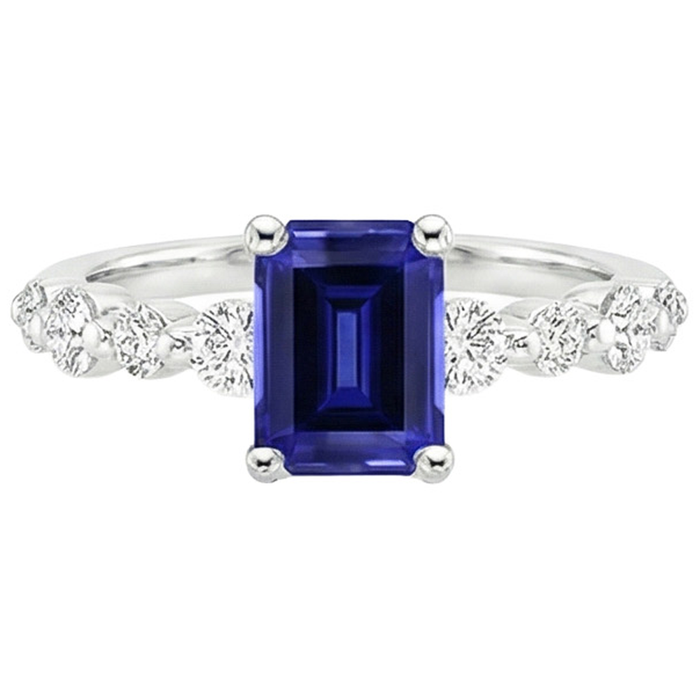 Natural Earth Mined Diamond ( Not Lab Grown ) Solitaire Ring with Accents Emerald Blue Sapphire 4.50 Carats