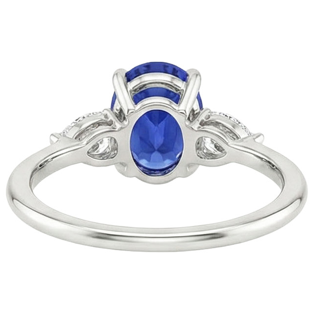 Natural Earth Mined Diamond ( Not Lab Grown ) Three Stone Ring Oval Cut Ceylon Sapphire 3.50 Carats