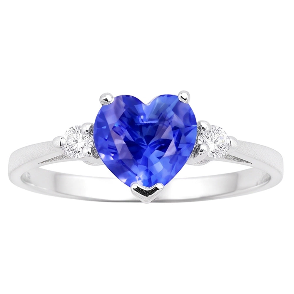 Natural Earth Mined Diamond ( Not Lab Grown ) Three Stone Sri Lankan Sapphire Ring 1.75 Carats