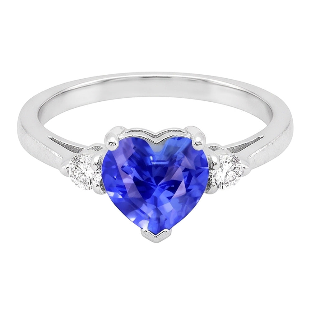 Natural Earth Mined Diamond ( Not Lab Grown ) Three Stone Sri Lankan Sapphire Ring 1.75 Carats