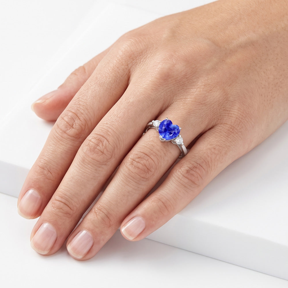 Natural Earth Mined Diamond ( Not Lab Grown ) Three Stone Sri Lankan Sapphire Ring 1.75 Carats