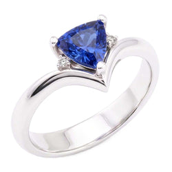 Natural Earth Mined Diamond ( Not Lab Grown ) Three Stone Trillion Sapphire Ring 1.25 Carats Heart Style