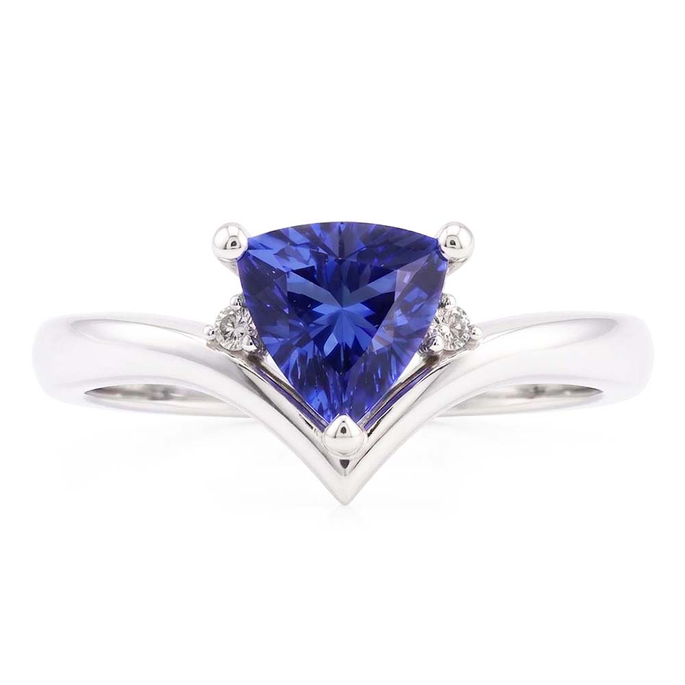 Natural Earth Mined Diamond ( Not Lab Grown ) Three Stone Trillion Sapphire Ring 1.25 Carats Heart Style