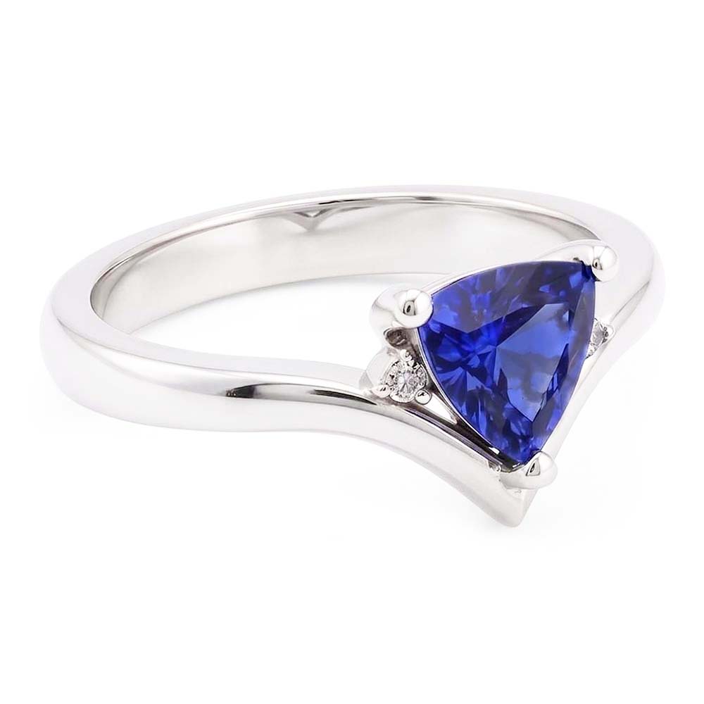 Natural Earth Mined Diamond ( Not Lab Grown ) Three Stone Trillion Sapphire Ring 1.25 Carats Heart Style