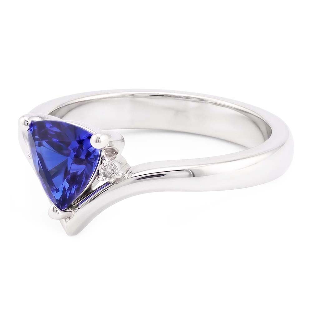 Natural Earth Mined Diamond ( Not Lab Grown ) Three Stone Trillion Sapphire Ring 1.25 Carats Heart Style