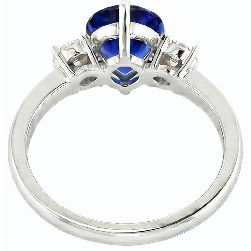 Natural Earth Mined Diamond ( Not Lab Grown ) Three Stone Wedding Heart Ceylon Sapphire Ring 2.50 Carats