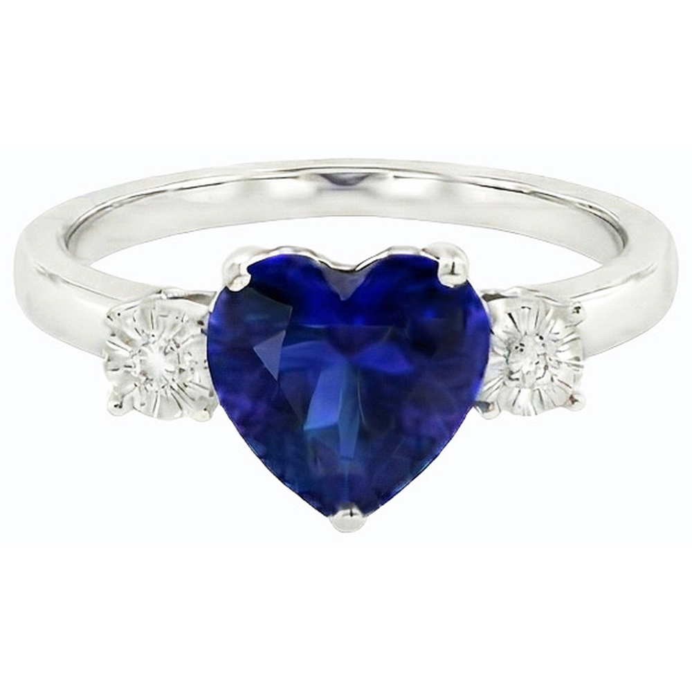 Natural Earth Mined Diamond ( Not Lab Grown ) Three Stone Wedding Heart Ceylon Sapphire Ring 2.50 Carats