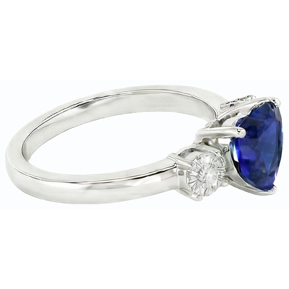 Natural Earth Mined Diamond ( Not Lab Grown ) Three Stone Wedding Heart Ceylon Sapphire Ring 2.50 Carats