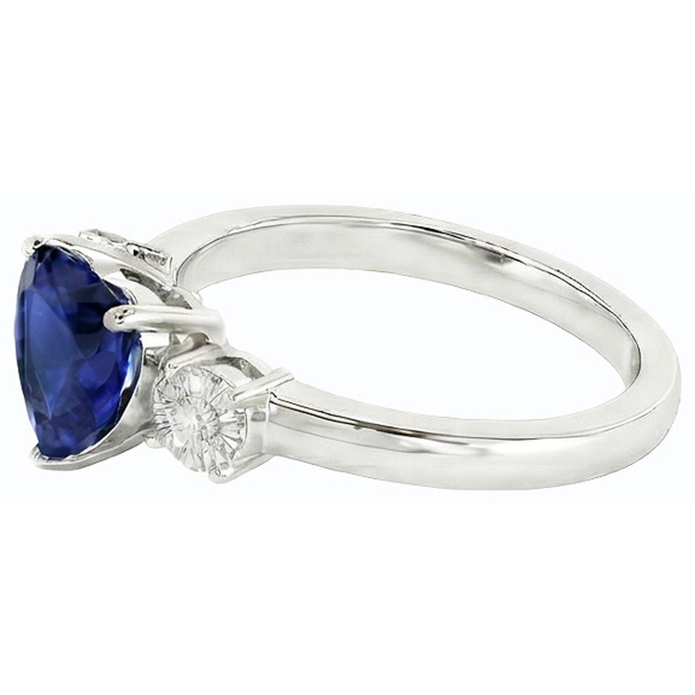 Natural Earth Mined Diamond ( Not Lab Grown ) Three Stone Wedding Heart Ceylon Sapphire Ring 2.50 Carats
