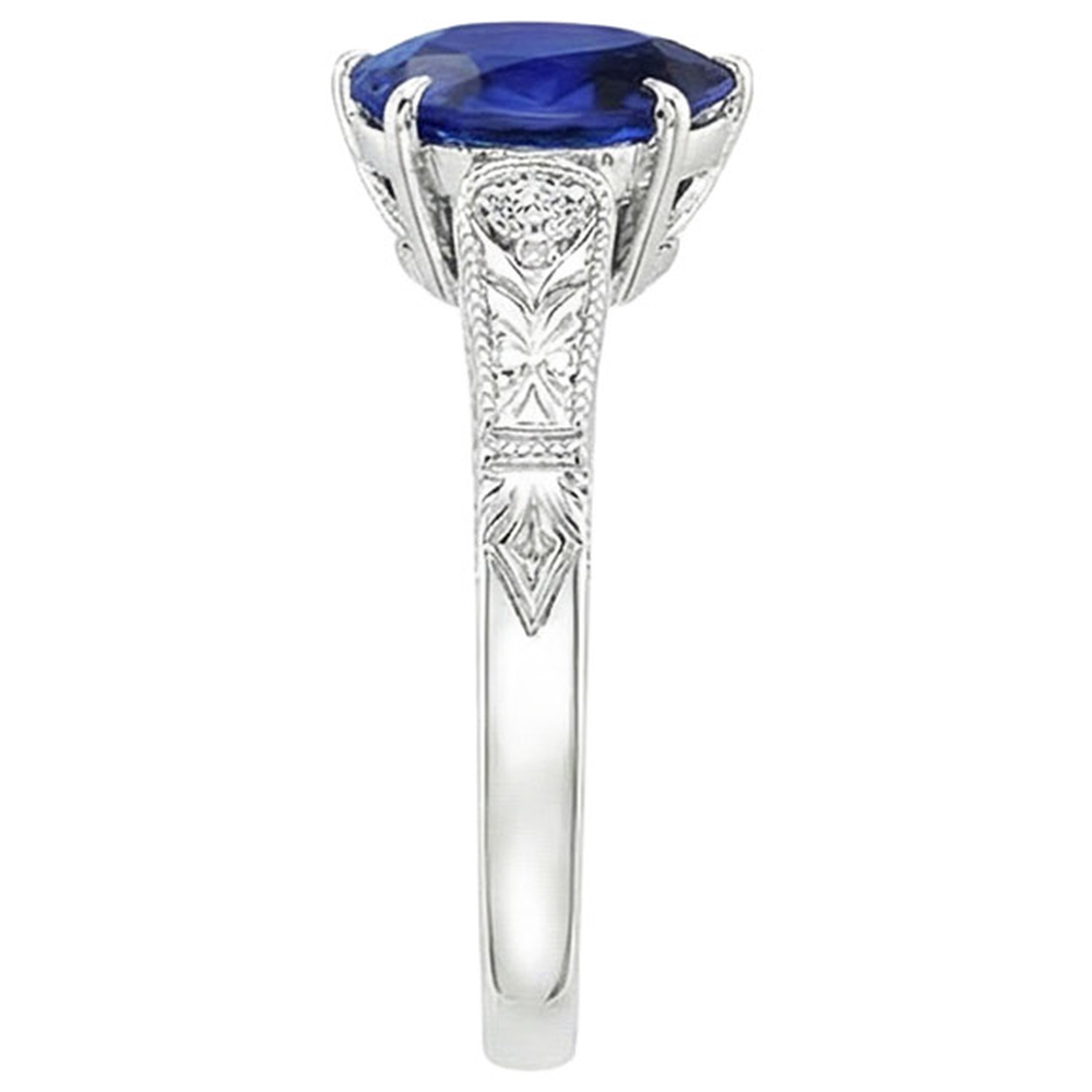 natural round sapphire 3.25ct ring on white background