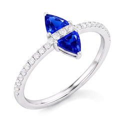 Natural Earth Mined Diamond ( Not Lab Grown ) Trillion Blue Sapphire Ring Accented Jewelry 1.50 Carats