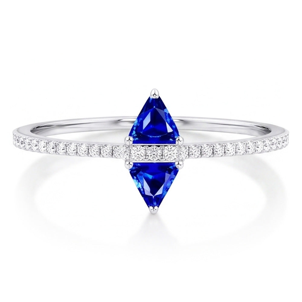 Natural Earth Mined Diamond ( Not Lab Grown ) Trillion Blue Sapphire Ring Accented Jewelry 1.50 Carats