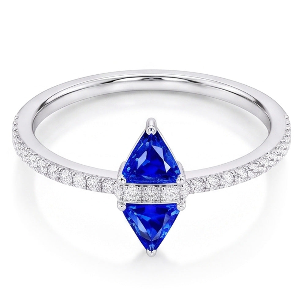 Natural Earth Mined Diamond ( Not Lab Grown ) Trillion Blue Sapphire Ring Accented Jewelry 1.50 Carats