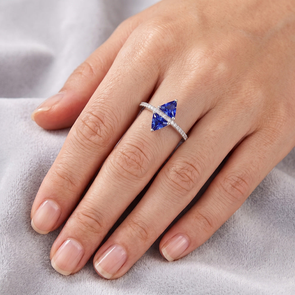 Natural Earth Mined Diamond ( Not Lab Grown ) Trillion Blue Sapphire Ring Accented Jewelry 1.50 Carats