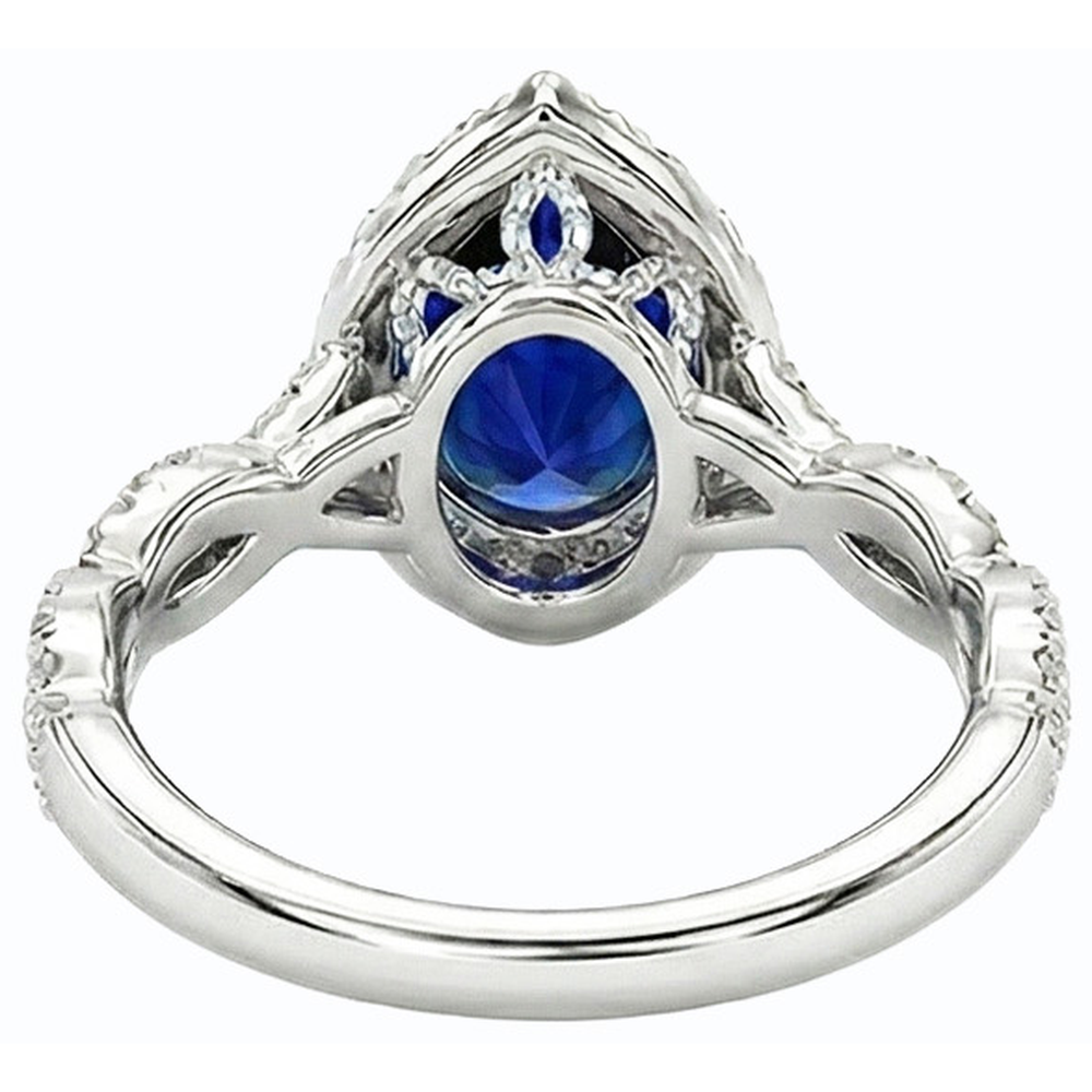 Natural Earth Mined Diamond ( Not Lab Grown ) Wedding Halo Ring Pear Shaped Sri Lankan Sapphire 4 Carats