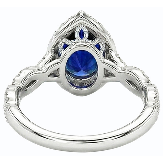 Natural Earth Mined Diamond ( Not Lab Grown ) Wedding Halo Ring Pear Shaped Sri Lankan Sapphire 4 Carats