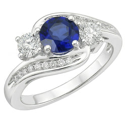 Natural Earth Mined Diamond ( Not Lab Grown ) Wedding Jewelry 2 Carat Round Ceylon Sapphire Ring