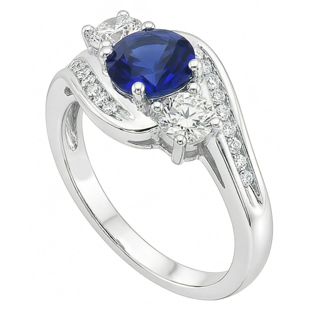 Natural Earth Mined Diamond ( Not Lab Grown ) Wedding Jewelry 2 Carat Round Ceylon Sapphire Ring