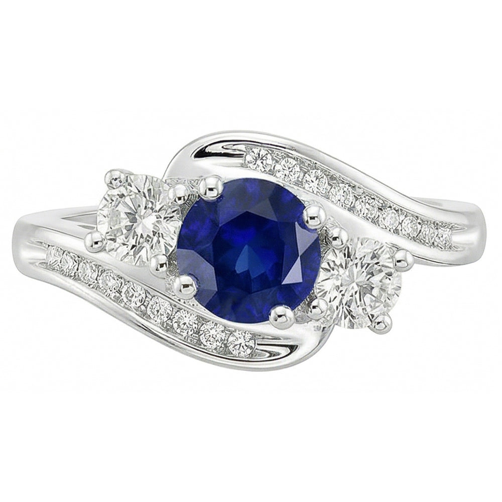 Natural Earth Mined Diamond ( Not Lab Grown ) Wedding Jewelry 2 Carat Round Ceylon Sapphire Ring