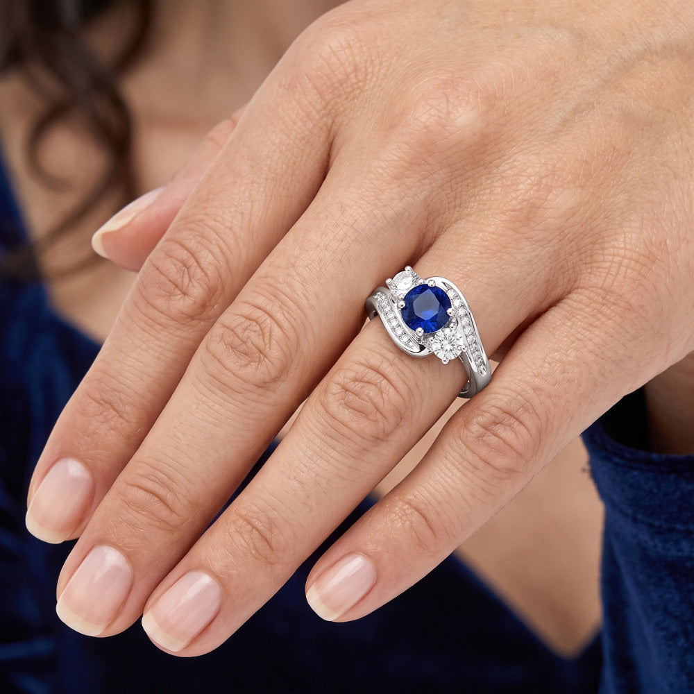 Natural Earth Mined Diamond ( Not Lab Grown ) Wedding Jewelry 2 Carat Round Ceylon Sapphire Ring