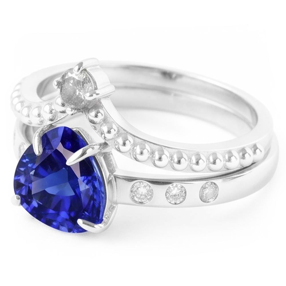 Natural Earth Mined Diamond ( Not Lab Grown ) Wedding Ring Set Trillion Blue Sapphire 2 Carats