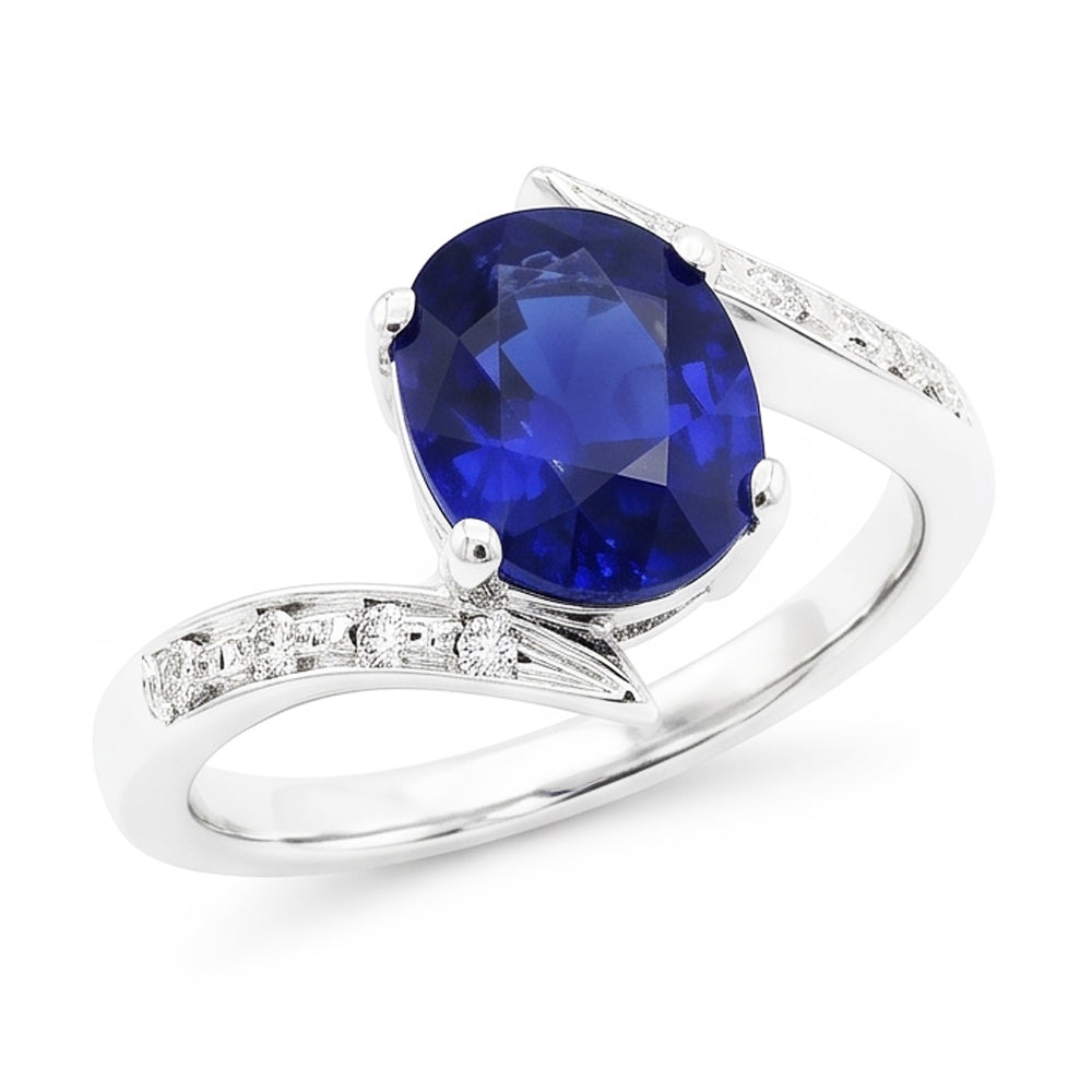 Natural Earth Mined Diamond ( Not Lab Grown ) and Sapphire Engagement Ring Oval Tension Style 2.50 Carats