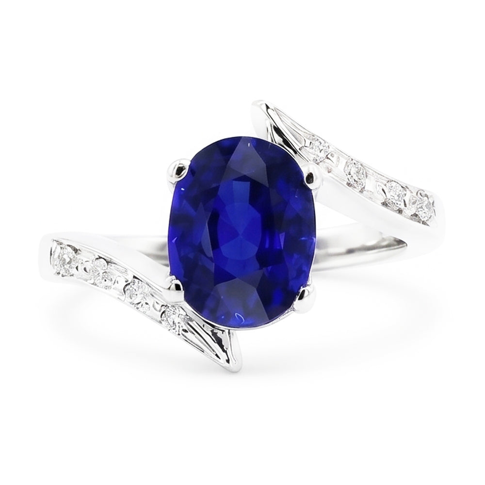 Natural Earth Mined Diamond ( Not Lab Grown ) and Sapphire Engagement Ring Oval Tension Style 2.50 Carats