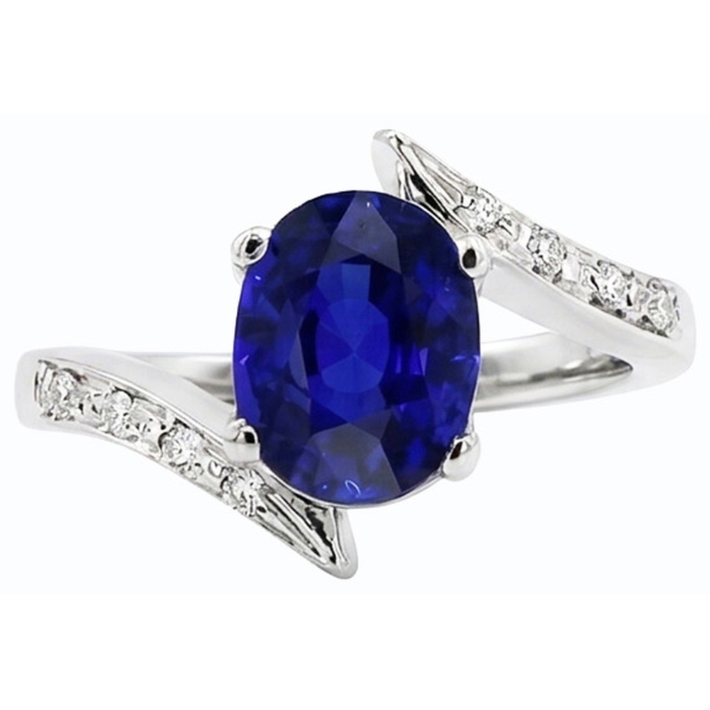 Natural Earth Mined Diamond ( Not Lab Grown ) and Sapphire Engagement Ring Oval Tension Style 2.50 Carats