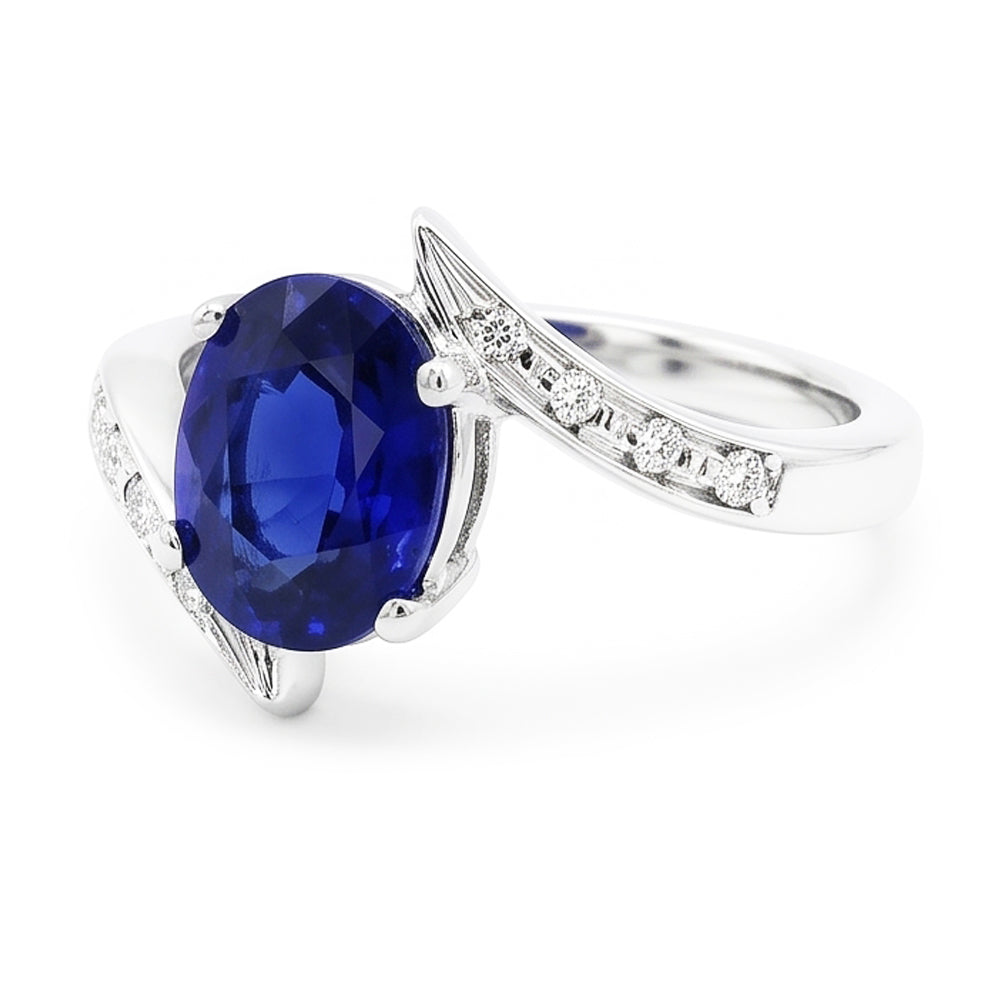 Natural Earth Mined Diamond ( Not Lab Grown ) and Sapphire Engagement Ring Oval Tension Style 2.50 Carats