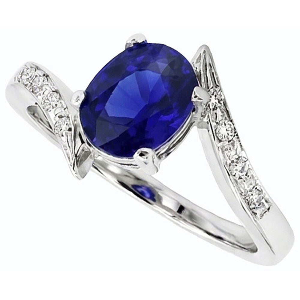 Natural Earth Mined Diamond ( Not Lab Grown ) and Sapphire Engagement Ring Oval Tension Style 2.50 Carats
