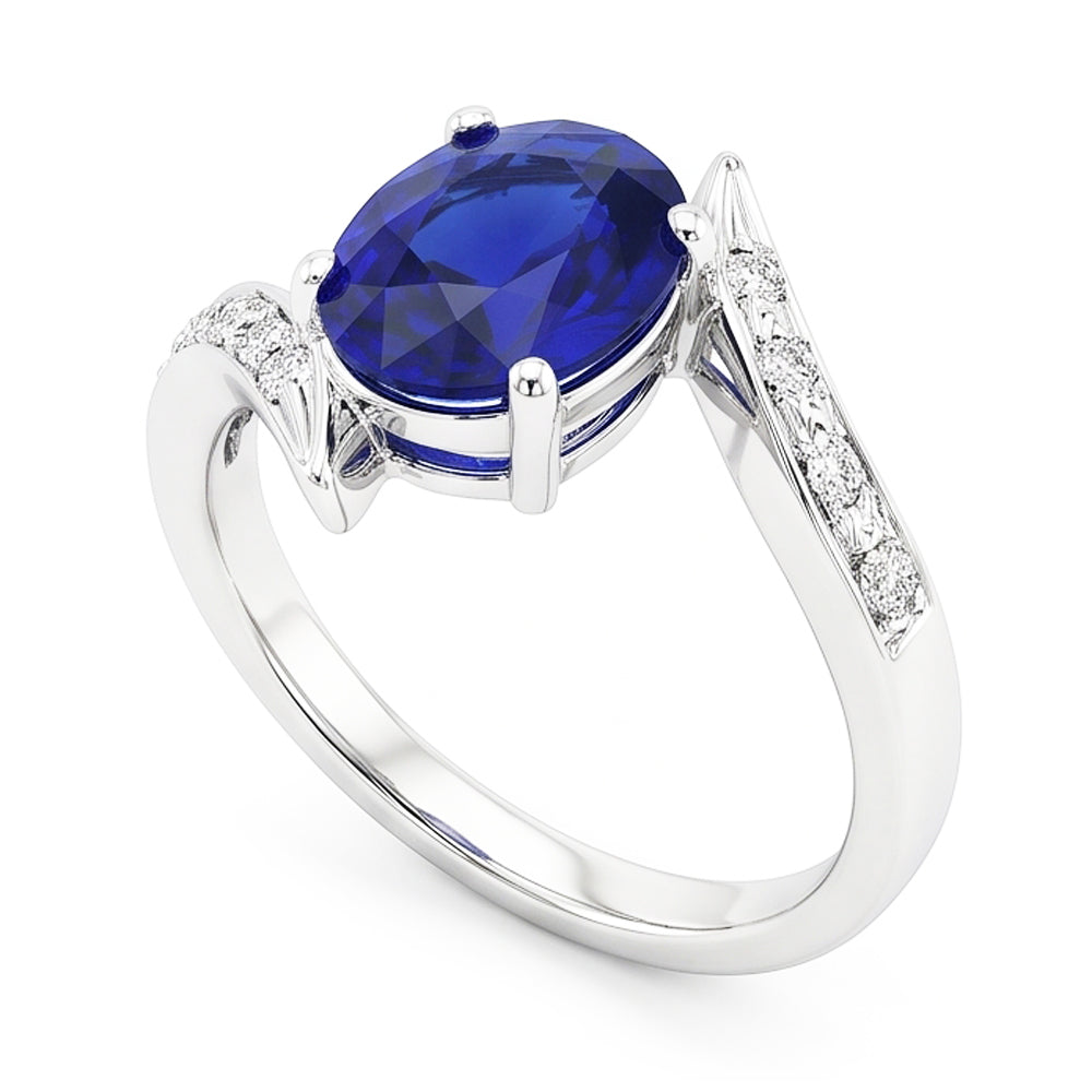 Natural Earth Mined Diamond ( Not Lab Grown ) and Sapphire Engagement Ring Oval Tension Style 2.50 Carats