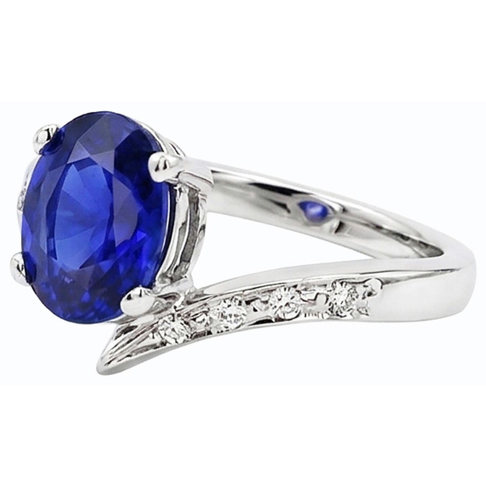 Natural Earth Mined Diamond ( Not Lab Grown ) and Sapphire Engagement Ring Oval Tension Style 2.50 Carats