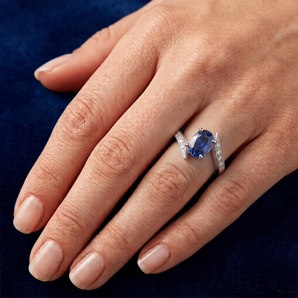 Natural Earth Mined Diamond ( Not Lab Grown ) and Sapphire Engagement Ring Oval Tension Style 2.50 Carats