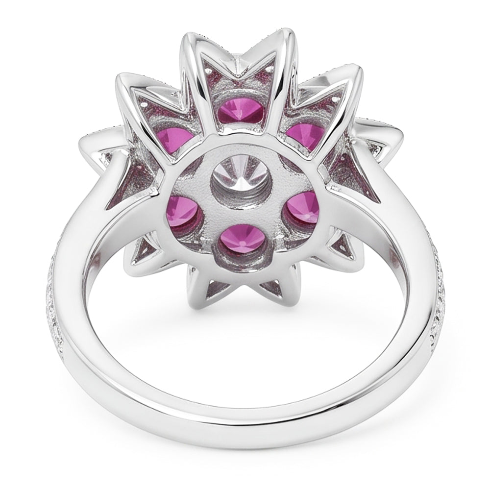 Natural Earth Mined Diamond ( Not Lab Grown ) s & Pink Sapphires 1.15 Ct. Flower Style Ring White Gold 14K
