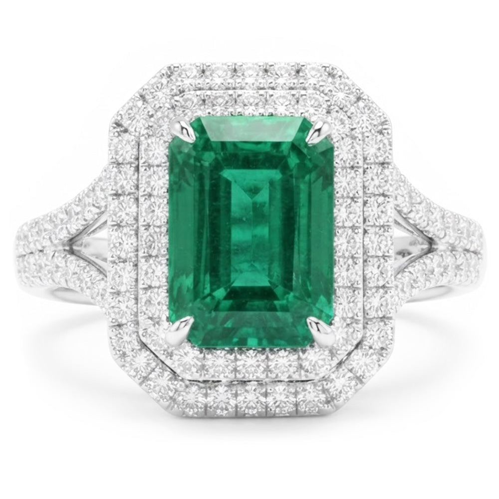Natural Emerald Ring 11.75ct - White Gold 14K