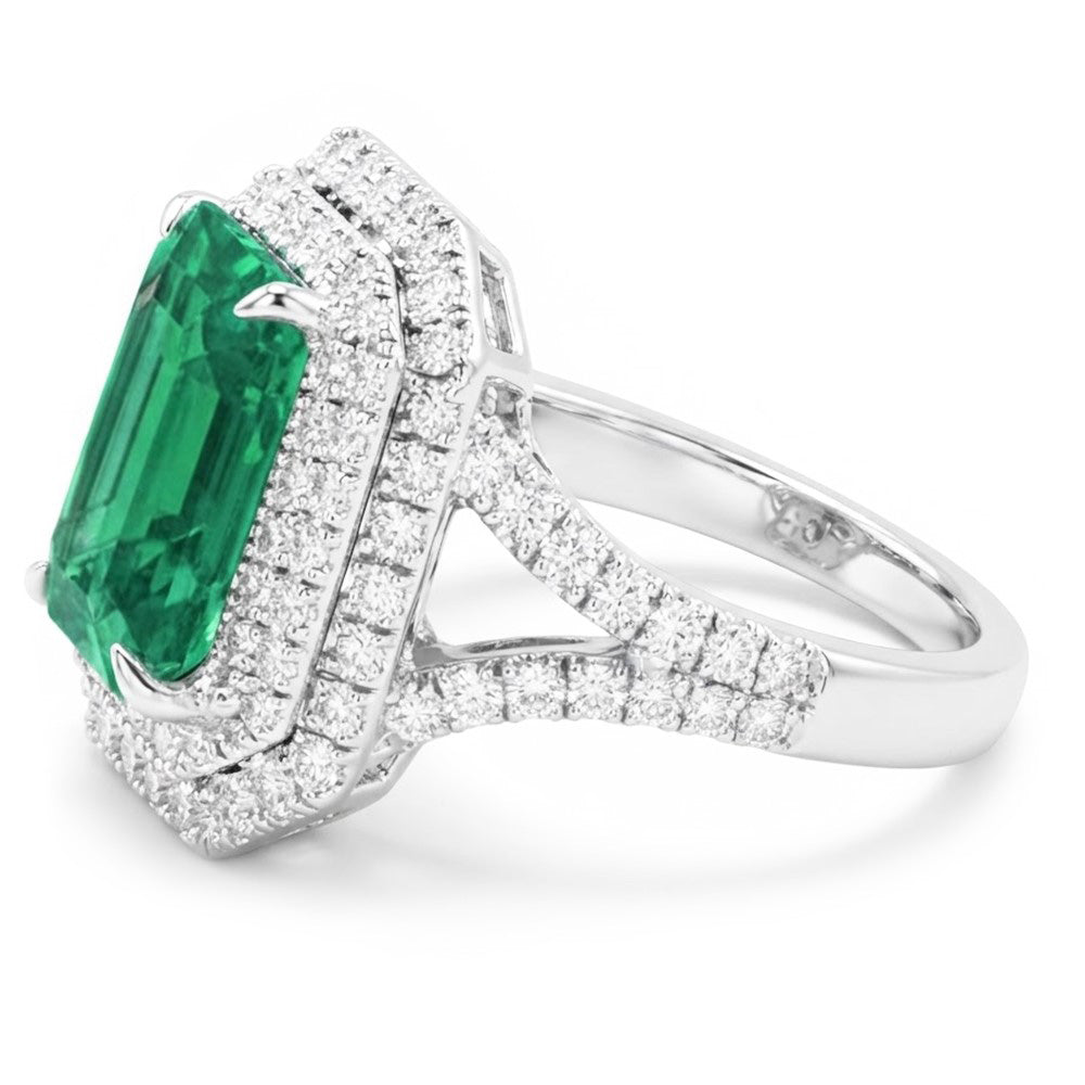 Natural Emerald Ring 11.75ct - White Gold 14K
