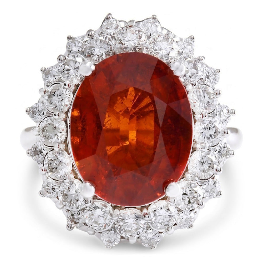 Natural Garnet Ring 12.75ct - White Gold 14K