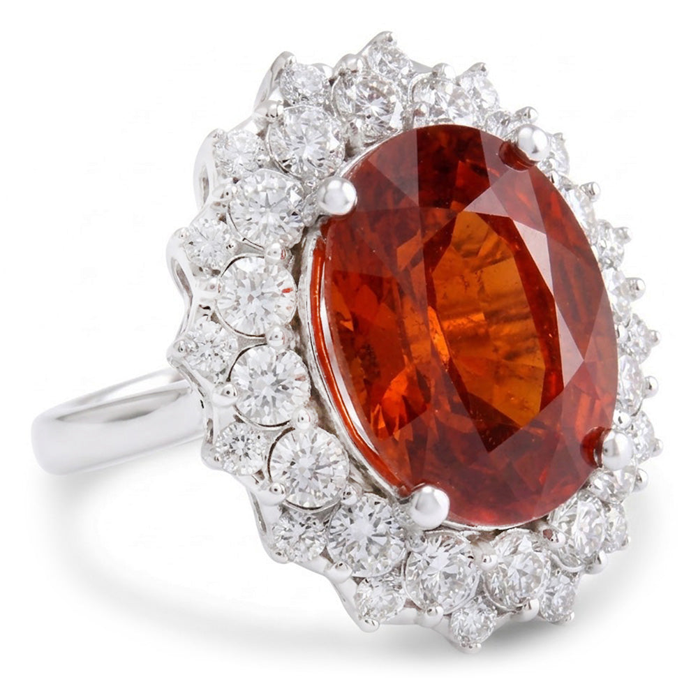 Natural Garnet Ring 12.75ct - White Gold 14K