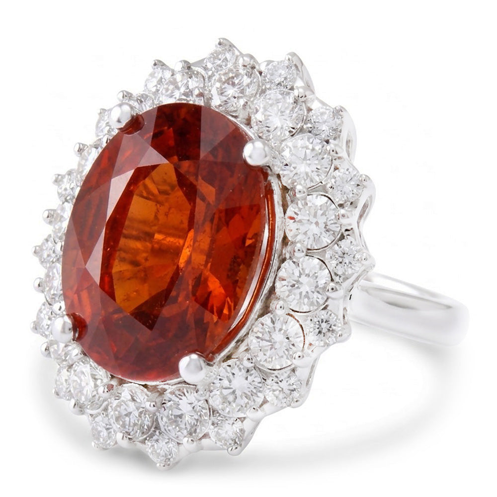 Natural Garnet Ring 12.75ct - White Gold 14K
