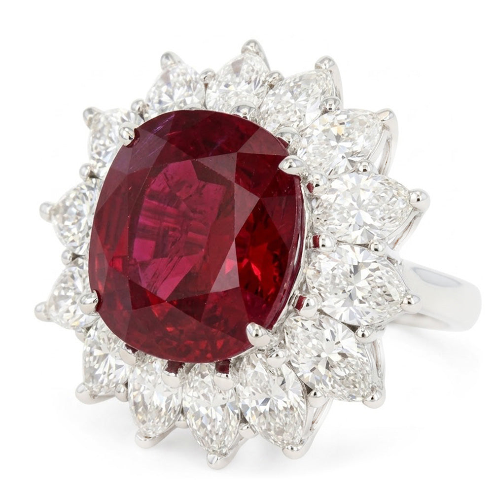 Natural Garnet Ring 13ct - White Gold 14K